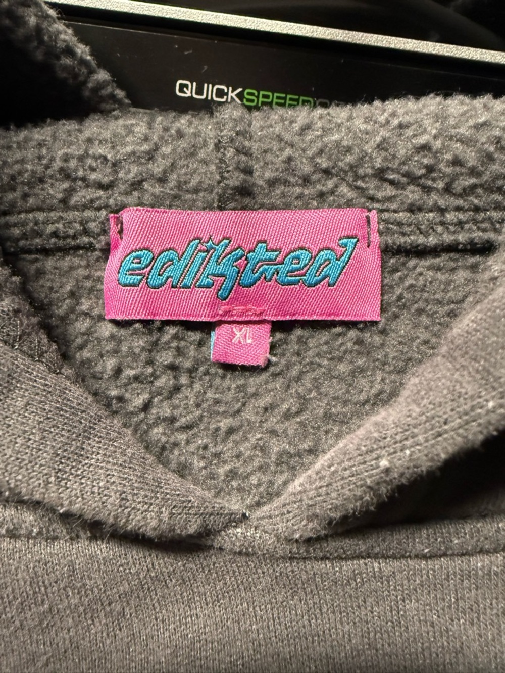 Edikted gray pullover hoodie with pink woven logo tag
